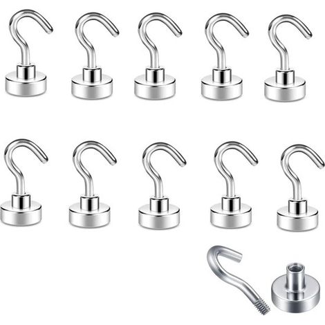 Ganchos magnéticos de 10 kg + imán potente con gancho de 16 mm. Ganchos magnéticos extrafuertes，oficinas y garajes. Paquete de 10 unidades (1/5)
