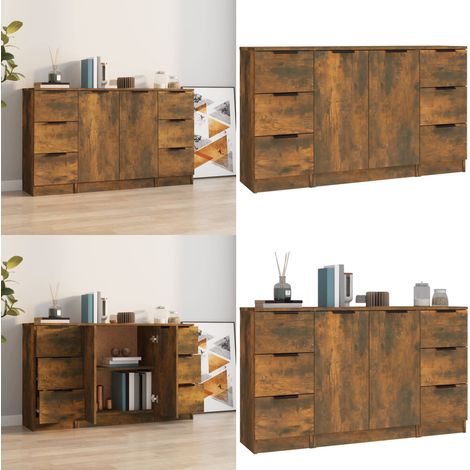 Buffets 3 pcs Chêne fumé Bois d'ingénierie - Meubles De Rangement - Buffet - Meuble Tv - Commode - Bibliothèque - Home & Living (1/5)