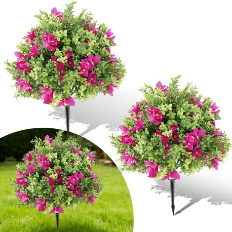 Plantes topiaires artificielles réalistes – Lot de 2 boules de buis décoratives avec fleurs violettes, résistantes aux UV, sans entretien, parfaites pour jardin, terrasse, Violet (1/5)