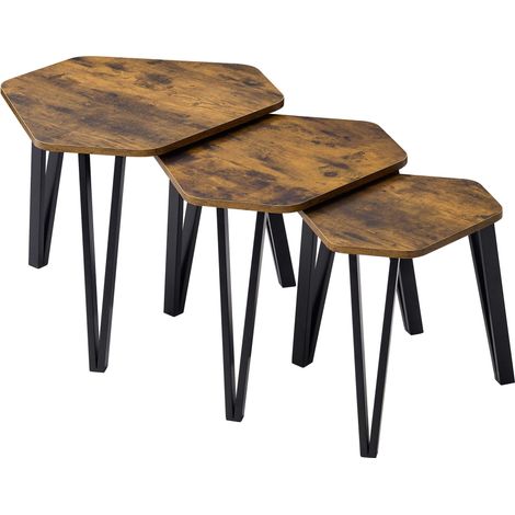 Brooklyn Nest of Tables Set of 3 MDF Wood Coffee Side End Table, Dark-Wood (1/5)