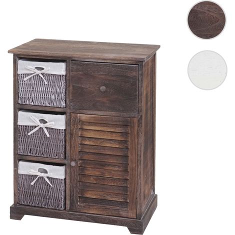 Commode HWC-H21, armoire à tiroirs, tiroir panier en bois massif 80x60x30cm - blanc miteux (1/5)