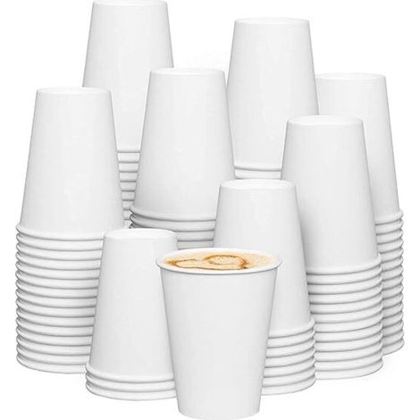 100 gobelets en papier blanc à paroi simple de 12 oz pour boissons chaudes et froides. Gobelets en papier jetables de qualité (1/4)