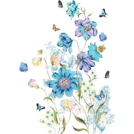 Vinilo decorativo de pared - Flores - 66 x 47 cm - Vinilos de pared de flores azules - Decoración de pared - Vinilo decorativo de pared colorido (1/5)