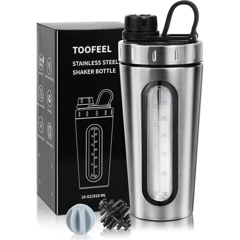 TOOFEEL 28 oz Protein Shaker Edelstahl 2 Mischkugeln Fenster auslaufsicher (1/5)