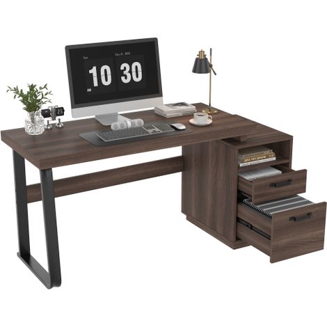 Bureau moderne 135x54 cm MDF acier, tiroir silencieux, dossier suspendu