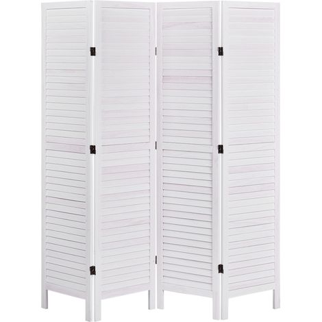 Paravent 4 Panneaux Pliants Cloison en Bois Blanc Cassé Avenes (1/5)