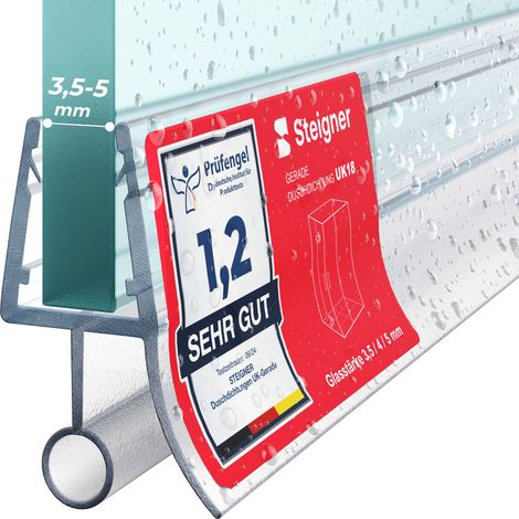 Steigner – Joint de douche droit 40cm – Étanchéité PVC pour parois en verre 3,5/4/5mm – Installation rapide – Pour cabines rectangulaires
