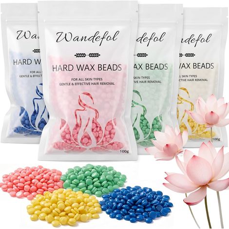 Cire Epilation Perles 4 x 100g - 4 Arômes Perles de Cire Épilation miel Rose Aloe Vera Camomille, Peaux Sensibles pour Visage Jambes Aisselles Maillot Femme Homme (1/5)