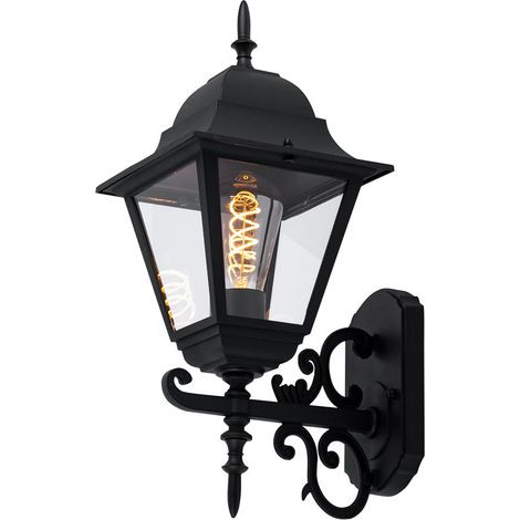 Applique murale d'extérieur style maison de campagne lanterne noire, aluminium, verre clair, 1x E27, LxHxP 18,5x44,5x24,5cm, maison de jardin porte d'entrée balcon entrée zone extérieure (1/5)