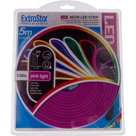 Striscia LED Neon 5M 8.5W/M 12V 120LED Modellabile e Tagliabile IP65 Angolazione 120°, 9 Colori Disponibili (Rosa)