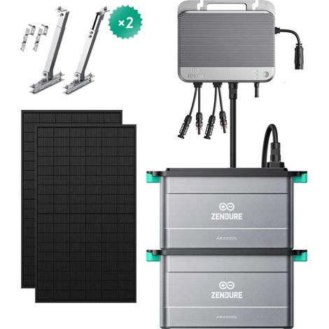 Zendure SolarFlow 800 - Micro-onduleur Hybride Intelligent 1200W MPPT, Puissance AC bidirectionnelle de 800 W, avec 450Wx2 Panneau Bifacial, avec AB2000Lx2 Batteries, Crochet pan. solaire balcon 2pr (1/5)
