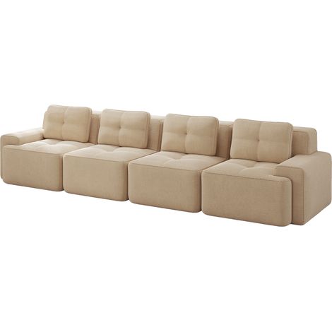 Canapé modulable 4 places boneless en velours côtelé beige, assise profonde 74 cm, base antidérapante, sans montage, idéal salon détente CHICFURN (1/5)