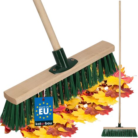 KOTARBAU® Balai Brosse - Bois de Hêtre - 40 cm - Vert - Balai Extérieur - Brosse pour Terrasse - Poils Durs - avec un Manche en Bois (1/5)