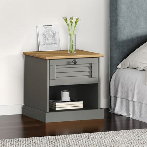 Bedside Cabinet VIGO Grey 42x35x42 cm Solid Wood Pine vidaXL (1/5)