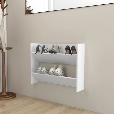 Estantería de pared para zapatos vidaXL, color blanco, 80x18x60 cm, material a base de madera. (1/2)