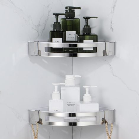 Etagère de Douche d'angle, Serviteur de Douche sans Percage, Antirouille pour Panier Rangement Douche Accessoire Salle De Bain Porte Savon Shampooing - Triangle,2 Pièces (1/5)