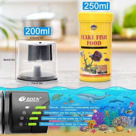 Distributeur automatique de nourriture pour poissons, programmable pour aquarium, dose réglable, double alimentation USB ou piles (1/5)