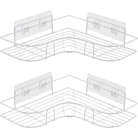 Lot de 2 Étagère d'angle, Acier inoxydable, Adhésif sans perçage, Support dentifrice, Salle de bain cuisine (1/5)
