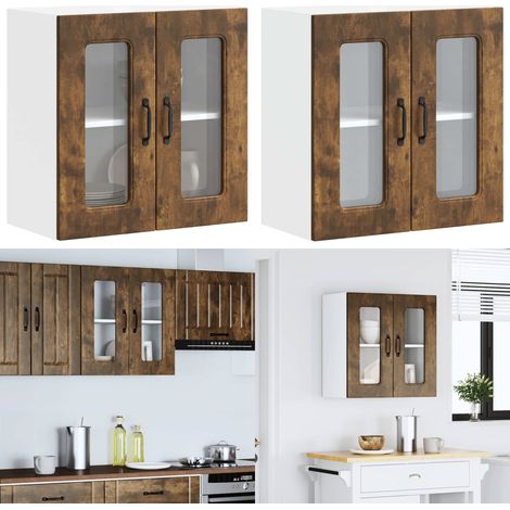 vidaXL Küchen-Hängeschrank mit Glastür Räuchereiche Holzwerkstoff (1/5)