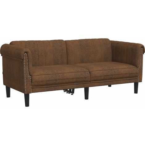 Canapé  Sofa à 2 places marron similicuir daim