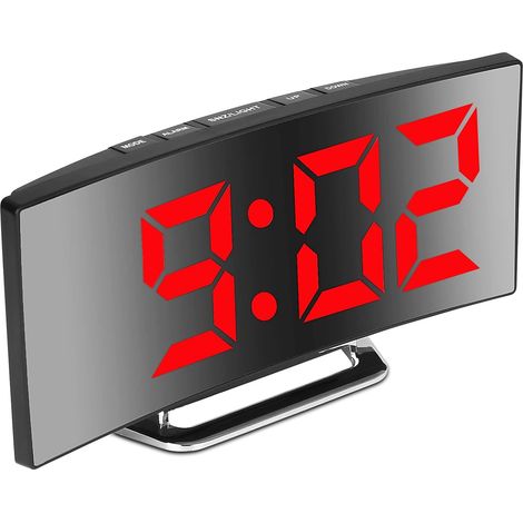 Reloj despertador digital para dormitorio, pantalla LED de 7", 2 niveles de brillo, formato 12/24 horas, temperatura, fecha, luz nocturna, función de repetición, alimentación por USB (rojo) (1/5)
