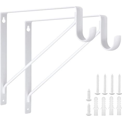 2 jeux de supports muraux, capacité de charge 150 kg, crochets d'étagère, cadre flottant à 90 degrés, support de trépied, blanc (1/5)