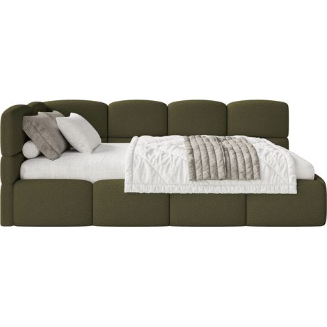 Selsey Cloudy – Jugendbett 90x200 cm, linksseitig, mit Bouclé-Bezug und Matratze, Olivgrün (1/5)