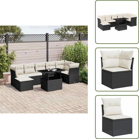 Salon de jardin 8 pcs avec coussins noir résine tressée - Salon De Jardin - Meuble Extérieur - Set Salon - Résine Tressée - Mobilier Résistant Aux Intempéries (1/5)