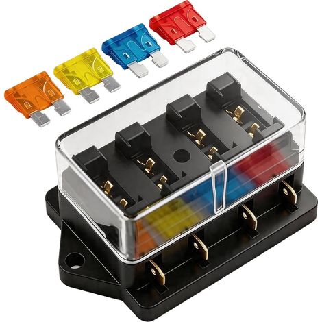 Boîte Fusibles à lame automatique pour voiture 4 voies 12V 24V, Porte Fusible à Lame Bloc, Distribution Électrique Automobile avec Couvercle Transparent (1/5)