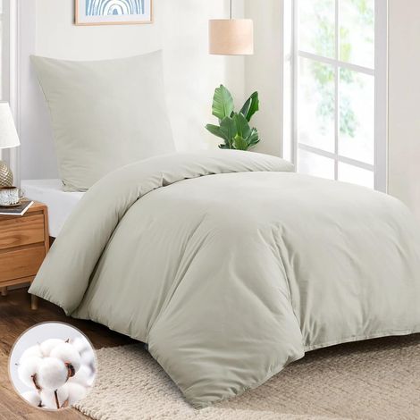 Bettwäsche-Set 155x220 cm Baumwolle Beige mit Reißverschluss und Kissenbezug 80x80 cm (1/5)