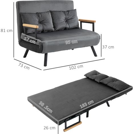 Canapé-lit 2 places en velours, fonction couchage, avec 2 coussins, aspect velours, naturel + gris foncé + noir (1/5)