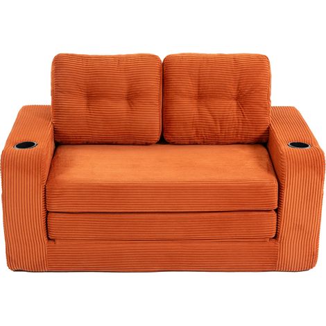 Canapé 2 places en velours côtelé avec porte-gobelets et poches latérales, pouf double convertible, canapé 2 places sans structure avec coussins capitonnés et dossier, grand canapé pouf (velours côtel (1/5)