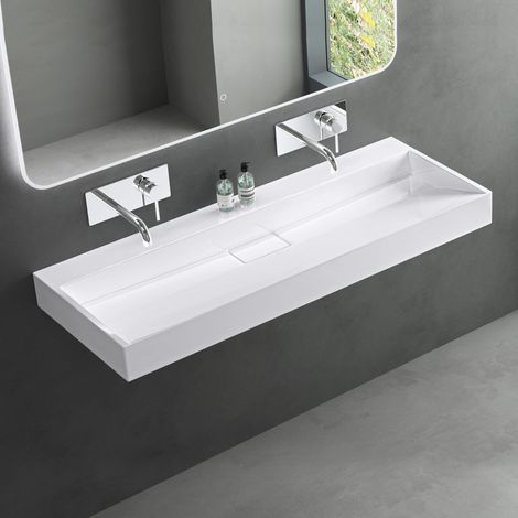 Mai & Mai Lavabo da Appoggio 120x46x11cm, Lavabo Bagno Sospeso Lavandino Bagno con Piletta di Scarico Lavabo da Minerale fuso senza Foro per Rubinetteria, Colossum19-1200OA