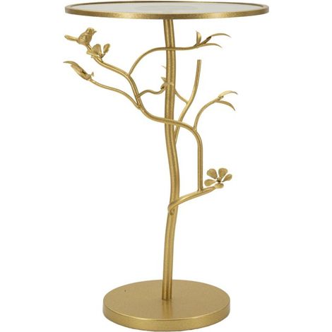 Tavolino Birds Glass in ferro oro e vetro Ø38x60 cm