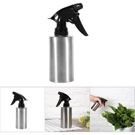 Gießkanne aus Edelstahl Sprühflasche mit Pumpe Pflanzenbewässerung Nebelfunktion 250 ml Silber/Schwarz (1/5)