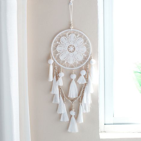 Attrape-rêve artisanal en plume et bois décoration murale chambre salon voiture 65 cm cadeau mariage anniversaire (1/3)