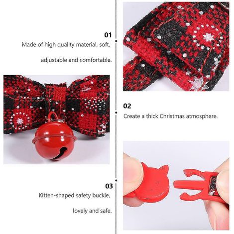 Collar navideño para mascotas con cascabel para decoración, color rojo, tela suave y ajustable. (1/5)