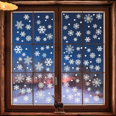 120 Pcs Flocon de Neige Stickers, Décoration Noel, Noël Autocollants Fenetre, PVC Stickers Vitre Noel, Autocollants de fenêtre Flocon de Neige Compatible pour Vitrine Fenetre Vitrophanie (1/5)
