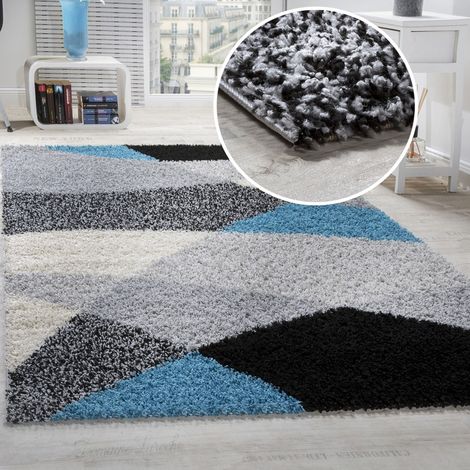 Paco Home Shaggy Teppich Hochflor Langflor Weich Geometrisch Gemustert Verschied. Farben 120x170 cm, Türkis
