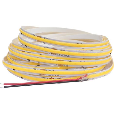 10M Bande LED COB 296 LED, Flexible, Blanc Chaud 4000K, 220V Sans Pilote, Intérieur (1/5)