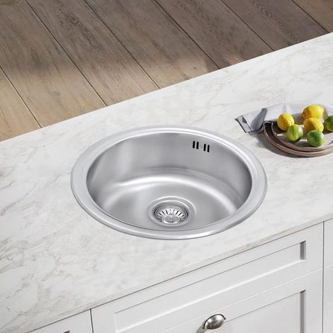 JASSFERRY Small Campervan Kitchen Sink 145mm Depth Drainer Stainless Steel Round Bowl with Strainer Waste Pipe Kit