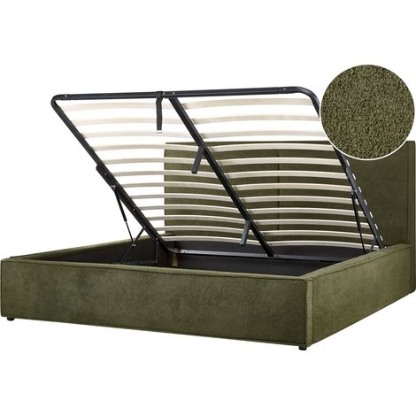 Cama con almacenaje somier de listones dormitorio moderno bouclé verde oscuro 180 x 200 cm Moissac