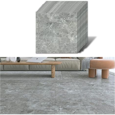 12 x PVC Adhesive Floor Tiles Marble Grey Tile Adhesive Floor Bathroom Waterproof Kitchen Stickers Tiles PVC Garage 1.5 mm 30 cm x 30 cm (1/5)
