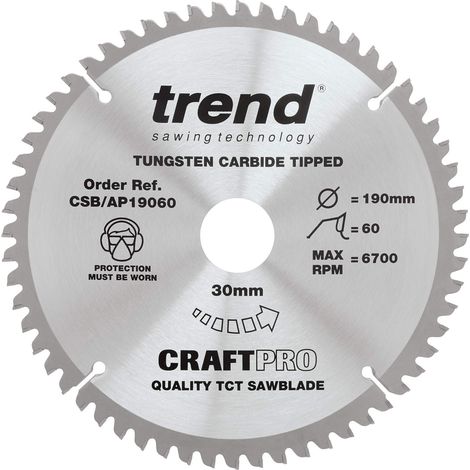 Trend Lama per sega circolare CraftPro TCT per piano di lavoro in alluminio e plastica, diametro 190 mm x 60 denti x foro 30 mm, punta in carburo di tungsteno, CSB/AP19060 (1/4)