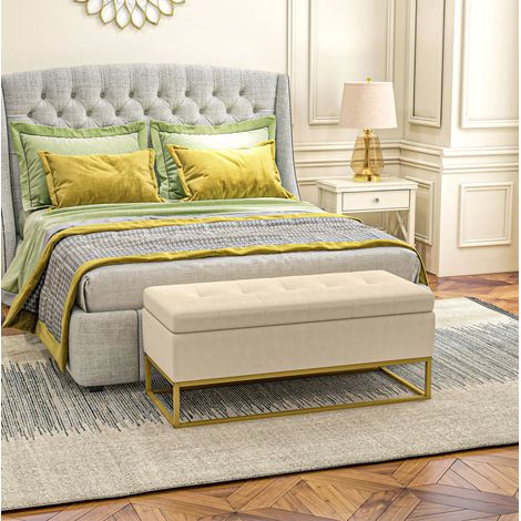 Banco baúl acolchado beige en tejido con patas de acero 110 x 44 x 49 cm (1/5)