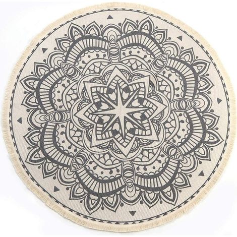 1 Tapis Rond 90cm Coton Mandala Lavable Franges Salon Chambre Salle de Bain Yoga (1/5)