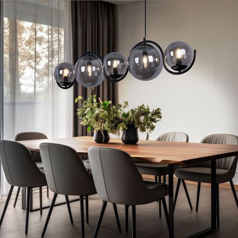 Sfere luminose a sospensione fumo luce sala da pranzo 5 lampadine lampada a sospensione nera, 5 prese E14, LxPxA 100x20x120 cm