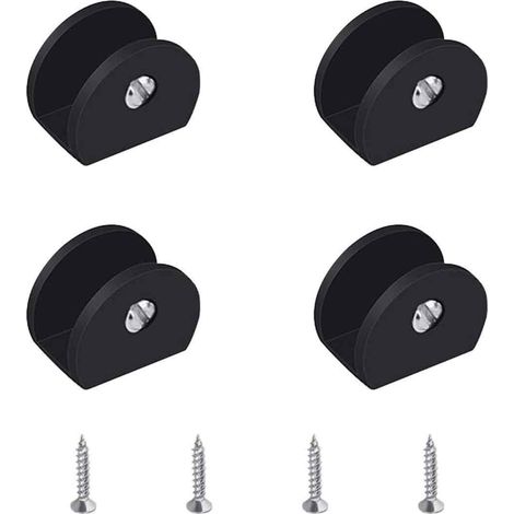 Pince À Verre - Support Étagère Verre Noir En Alliage D'aluminium - Fixation Réglable Pour Verre 6 À 8 Mm - Demi-Ronde - 4 Pièces