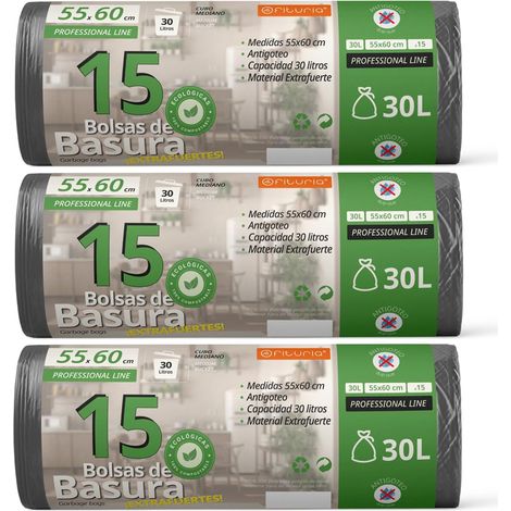 Sacs Poubelle, Sacs 30L, Résistants, Matériau 100% Recyclé et Recyclable, Anti-Fuite, Fermeture Facile, Convient à Tous Types de Déchets, 55x60 cm - Ofituria (45 sacs, 30L) (1/5)