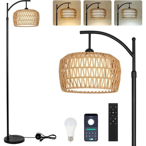 Rattan Floor Lamp Living Room Dimmable - Remote Control, App Control, Rattan Shade (1/5)